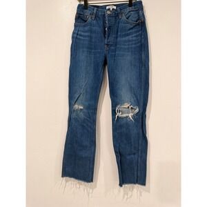 RE/DONE Womens High Rise Straight Leg Distressed Jeans Blue Size 28 Button Fly